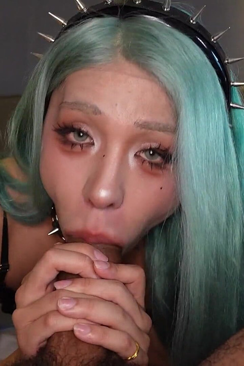 Green Hair Asian Trans Slut Vivi Can't Get Enough of This Huge Cock