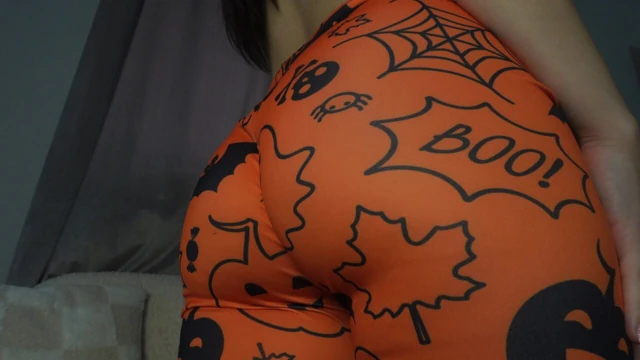 Indian big ass wife halloween  leggings doing camel toe pussy then masturbating and playing with her big tits