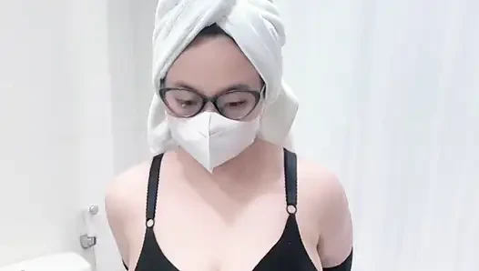 The charm of a black kebaya woman takes a shower and masturbates