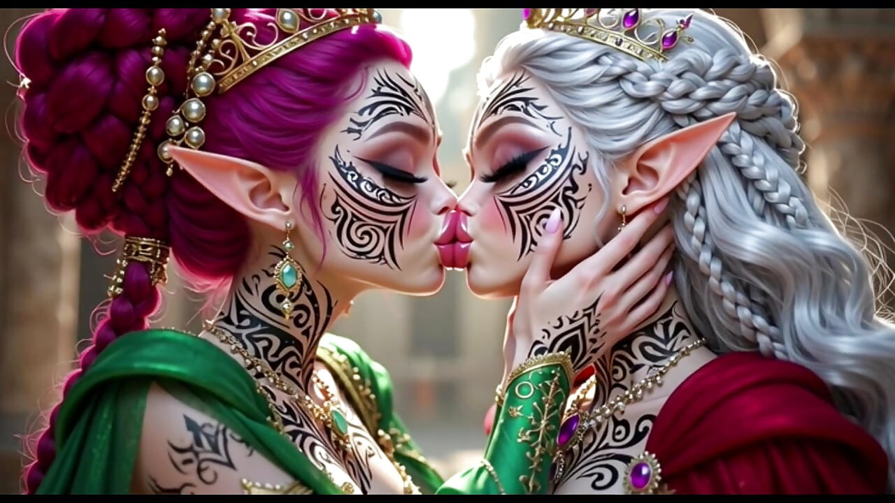Beautiful Elves Princess Kissing, Ai Animation