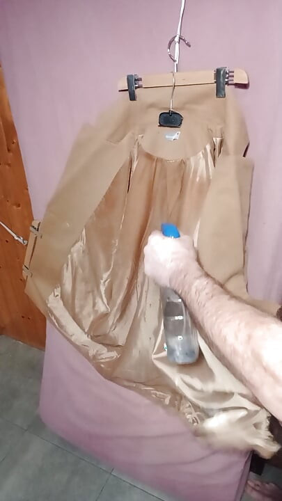 Ejaculating in the shiny lining of a classy woolen ladycoat