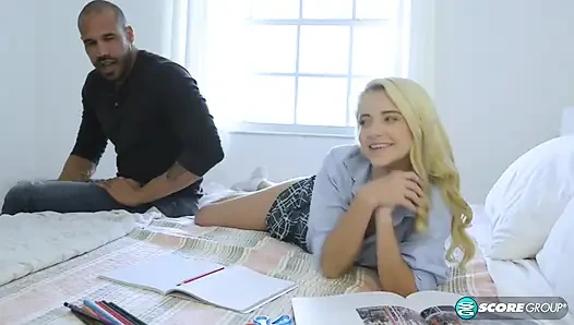 Flat Blonde Riley Star Sucks and Fucks Her Stepdad's Friend