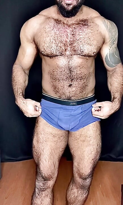 Hairy Black Man Flexing Muscles + My Dick in Slow Motion