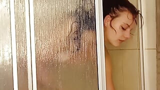 Enjoying my pussy too.much in and out of the shower the ducking off my step bros cock
