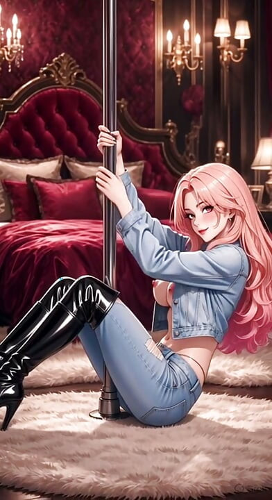 AI generated anime Australian pink haired girl dirt talk striping virtual instrumentation