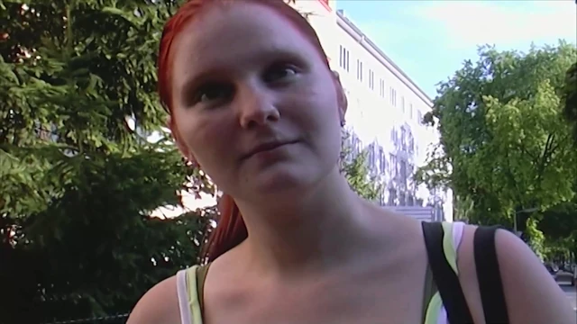Redhead German slut with amazing round tits loves rubbing her muff