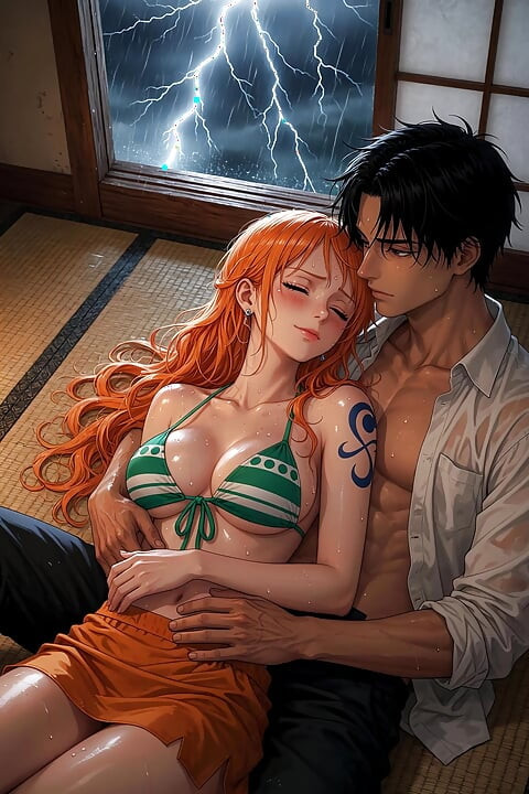 Nami is a slut, she heats her best friend until she eats his big cock and swallows his milk - AI-generated content