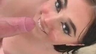 Dark hair beauty cleans cock after facial