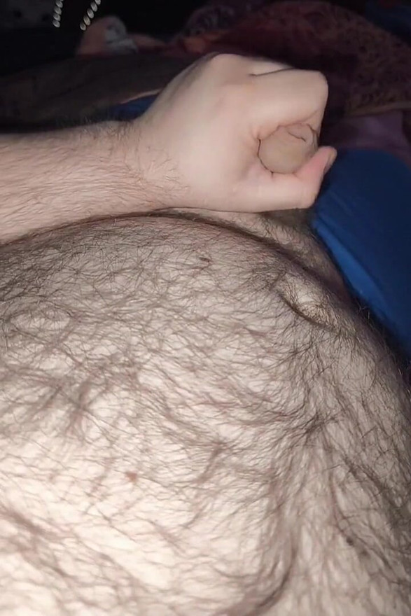 Fat Bear Jacking off & Cumming on Hairy Belly