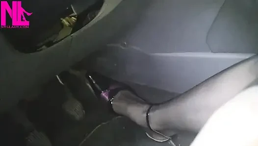 Revving Ford Focus and Footjobing Its Shift Stick