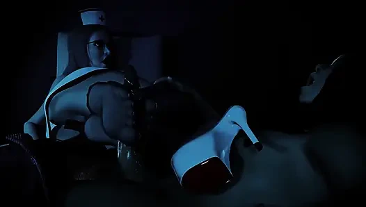 Hemşire Maple'ın gece yarısı seansı ayakkabı işi ve kırmızı naylon ayakla muamele