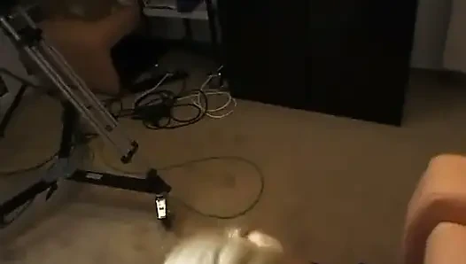 Blonde milf sucks a huge cock as the boy films her