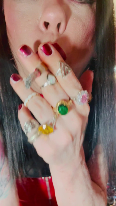 18 Rings! The Only Smoking Queen You Need Smokes A Cigarette In A Leather Skirt - OMI OME Dangles Drifts | Clip 1