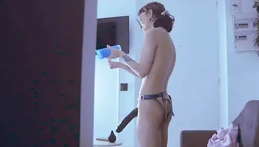 Lotus waits a shy partner with a strapon dildo : Director's cut