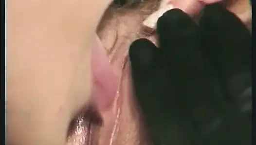 Lesbo babes lick each others cunts then fuck with  a huge dildo