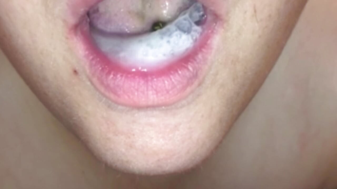 Cum slut wife sucking dick & swallowing a mouth full of cum