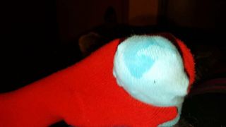 Cumming in a blue sock