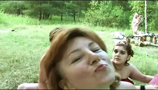 Russian amateur mature group sex in nature