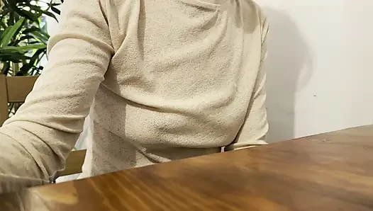 Having Pizza in a sheer blouse in public  in a restaurant exposing my big nipples