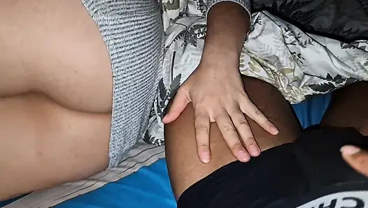 My stepsis forgot to close the door to her room, she catches me masturbating next to her and I'm surprised by her reaction