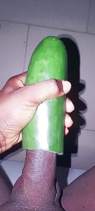 Black dick fuck a cucumber cum