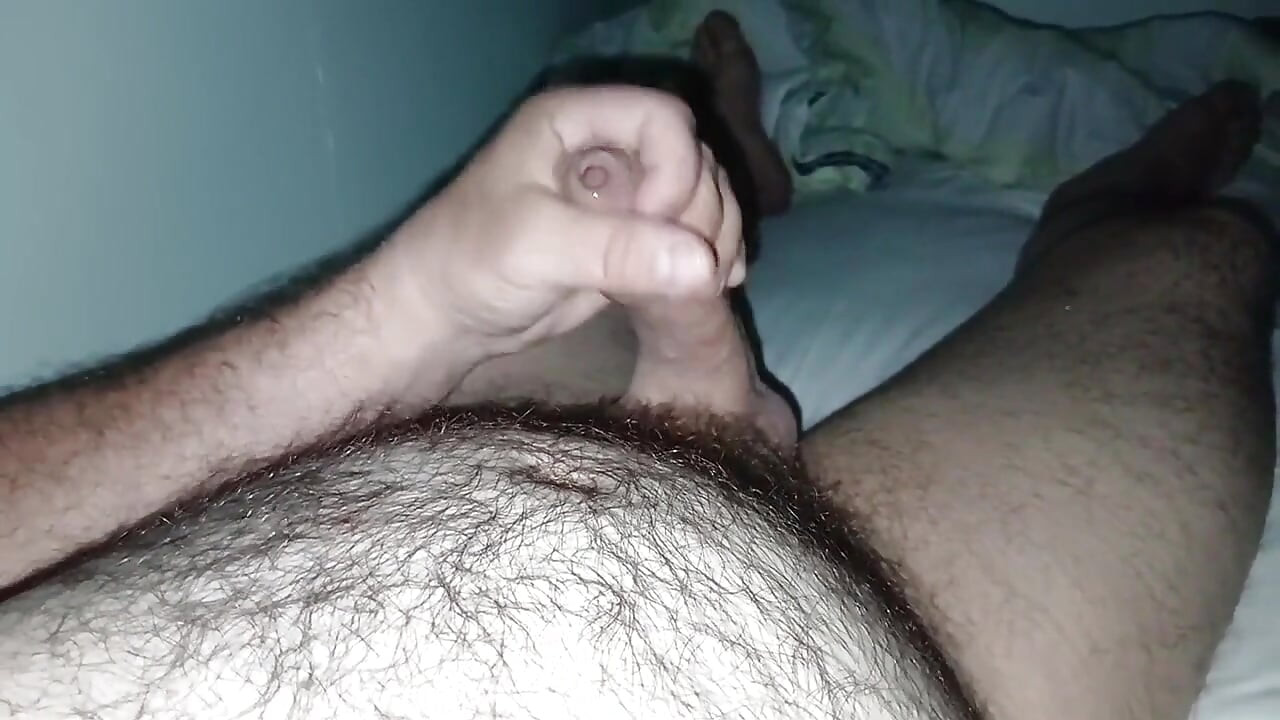 Uncut Hairy Gay Masturbating and Cum