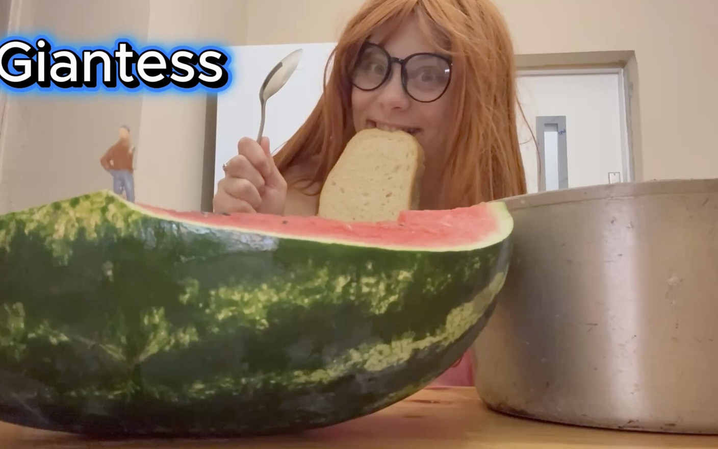 Giantess Stepsister Eats Watermelon and Is Really Horny While Tiny Stepbrother Watches Giantess Stepsister Eat