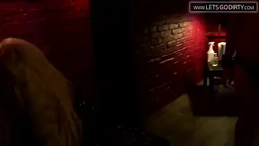 Blonde girl binds lover then enjoys foot massage