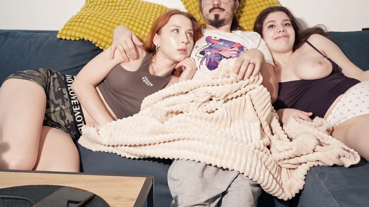 A secret blowjob from my stepsisters while watching TV