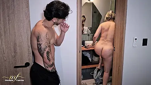 I arrive soaked from the rain but my stepson makes me  even wetter with his cum - Monique Fuentes & Zack Whiter
