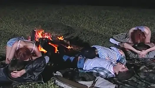 Wilde outdoor-ficknacht am lagerfeuer