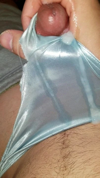 Cumming through a vintage satin thong for the last time