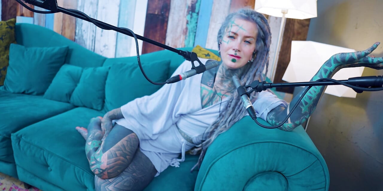 I talk about R - Relief - ASMR podcast SFW talking goth skinny girl dreadlocks tattoo model inked girl