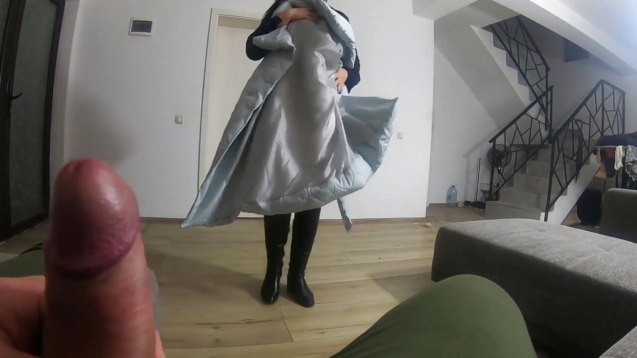Cum Play While Wearing a Hot Long Down-jacket and Slutty Clothes 254