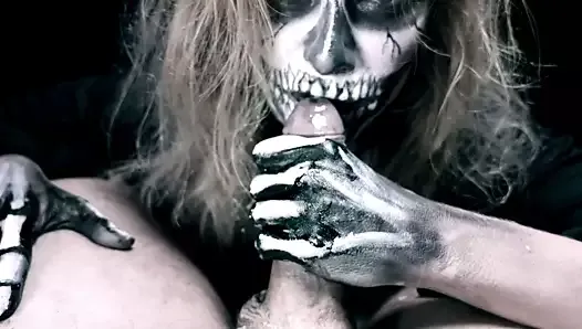 Skeleton girl sucks cock. Horror halloween