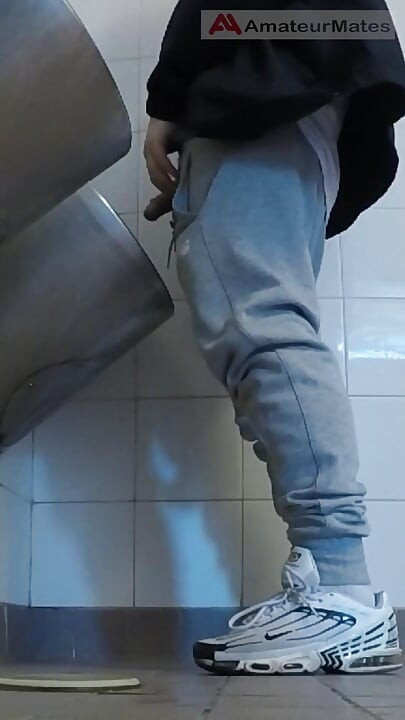 Amateur Boys in Sneakers Wank and Try Handjob in Public Toilets' Urinal