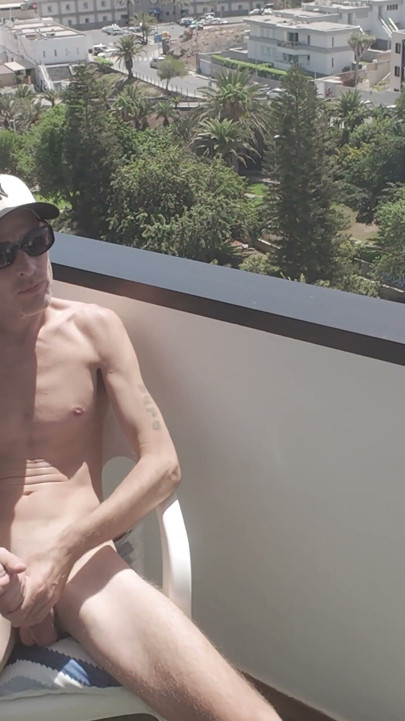 Stroking My Big Dick Outside on the Balcony Moaning for My Baby Girl to Suck Me