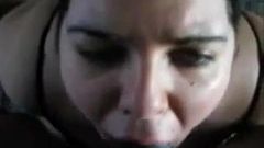 Fat woman sucking big black cock and gets cum in mouth