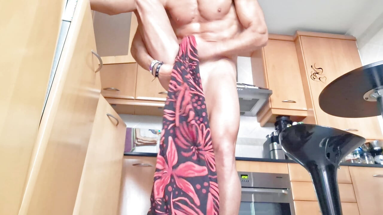 Horny Guy Can't Wait - Strokes His Big Cock and Cums Hard in Friend's Kitchen
