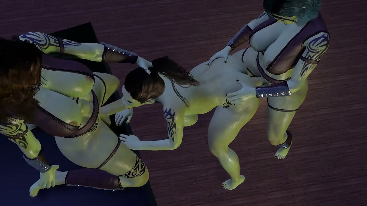 Threesome Standing Fuck με 3 Futanari Ork Dickgirls