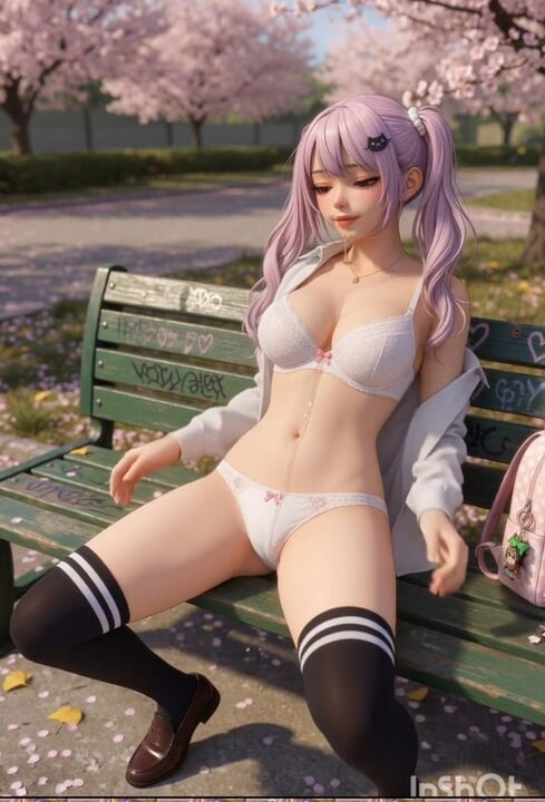 Pembe kıllı hentai kız öğrenci cosplay açık havada park bankında mastürbasyon yapıyor ve sikişiyor