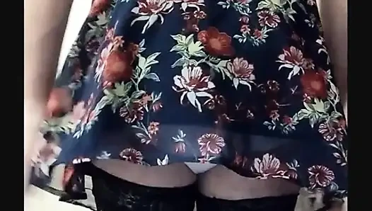 Crossdresser in summer dress showing panties