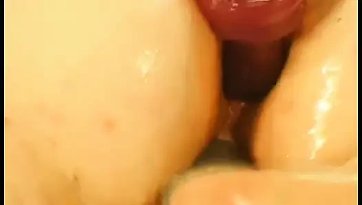 An oiled hairy BBW fucks with her fucker