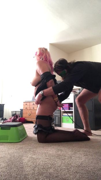 Sexy blonde amateur wife tied up and groped.
