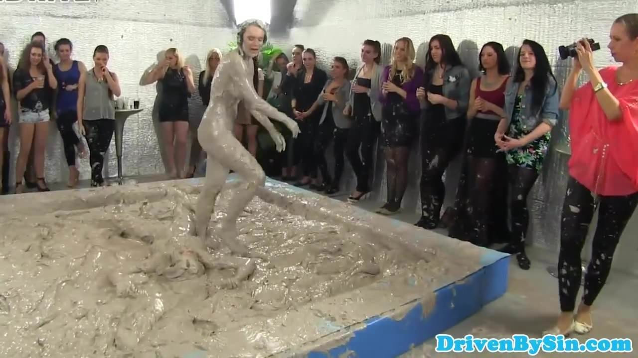 Lesbo Sheila Cooper mudwrestles with eurobabe
