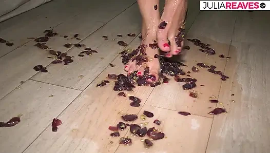 Foot fetish, she mashes grapes and plays with your big boobs