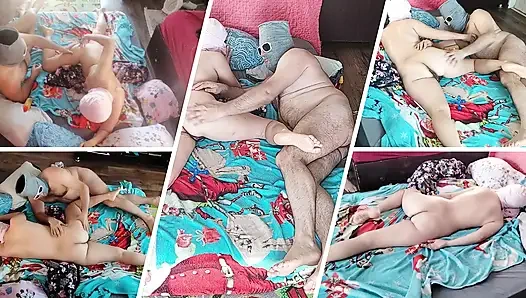 Foreplay in the bedroom with an amateur couple.