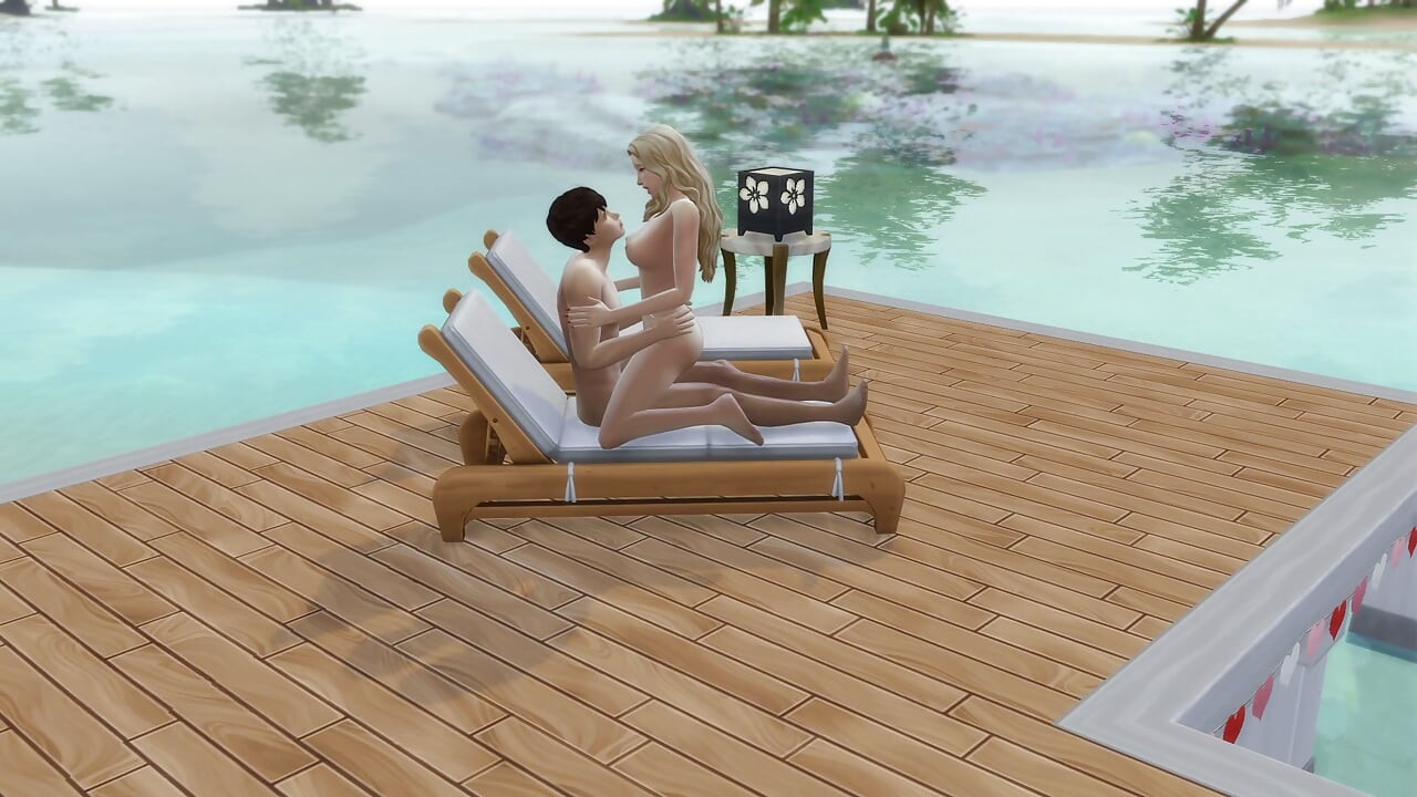 Couple in love have sex in public on the beach. The sims