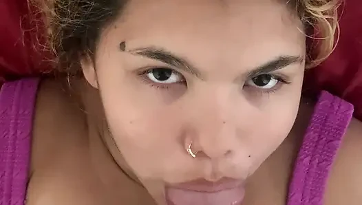 Dominating the slut while her husband works