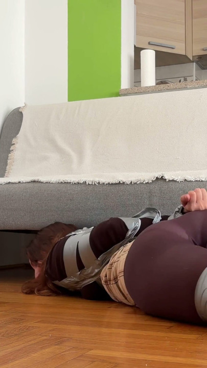 Struggling in Duct Tape & Elastic Band with Sock Gag
